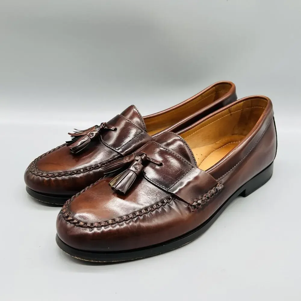 Johnston & Murphy Shoes Mens 9 Brown Leather Tassel Loafers Slip On Dress Casual